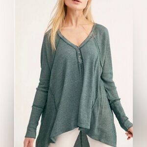 Free People Citrine Thermal Henley Tee Emerald Green Size Large